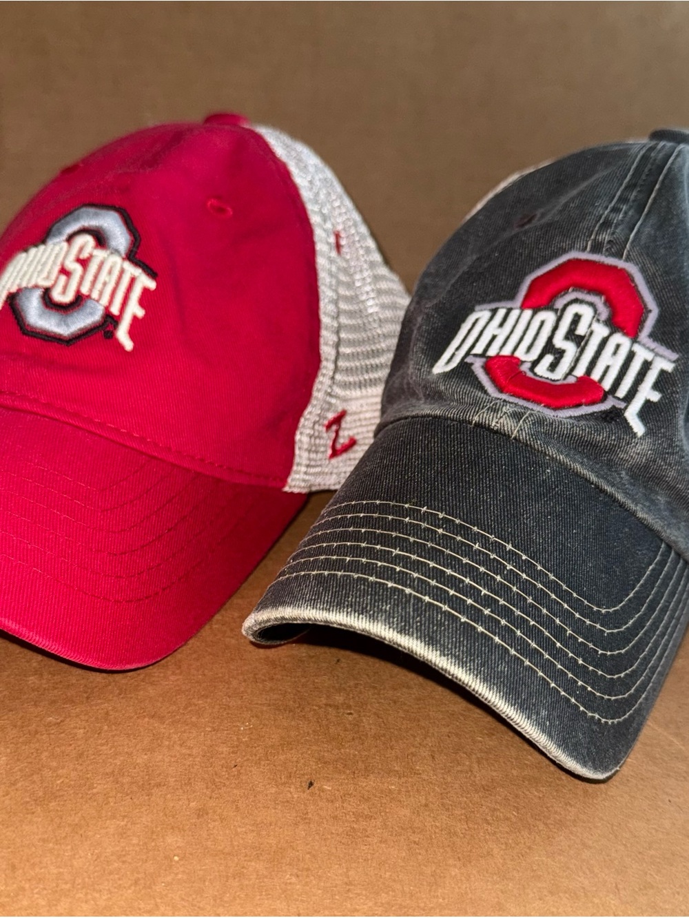 Set of 2 Ohio State Buckeyes OSU adjustable mesh trucker hats Red & Gray A29